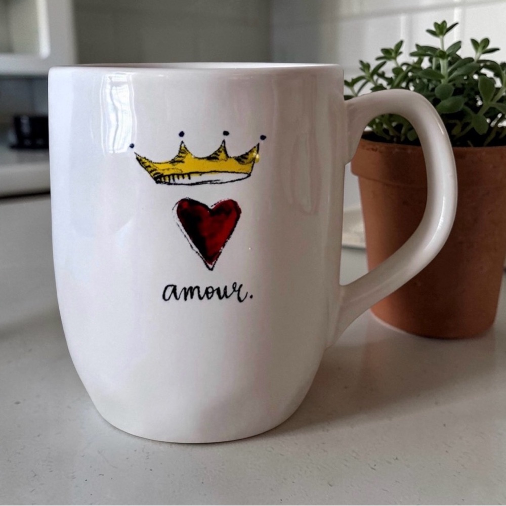 Rae Dunn Amour Mug Crown & Heart Sketch Magenta Artisan Collection